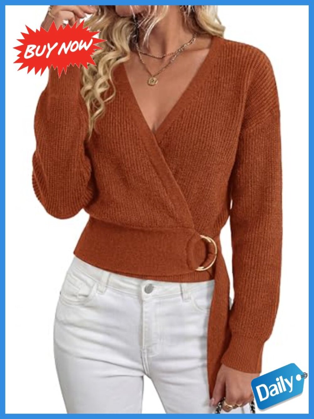 PRETTYGARDEN Wrap V-Neck Belted Sweater Cropped Pullover